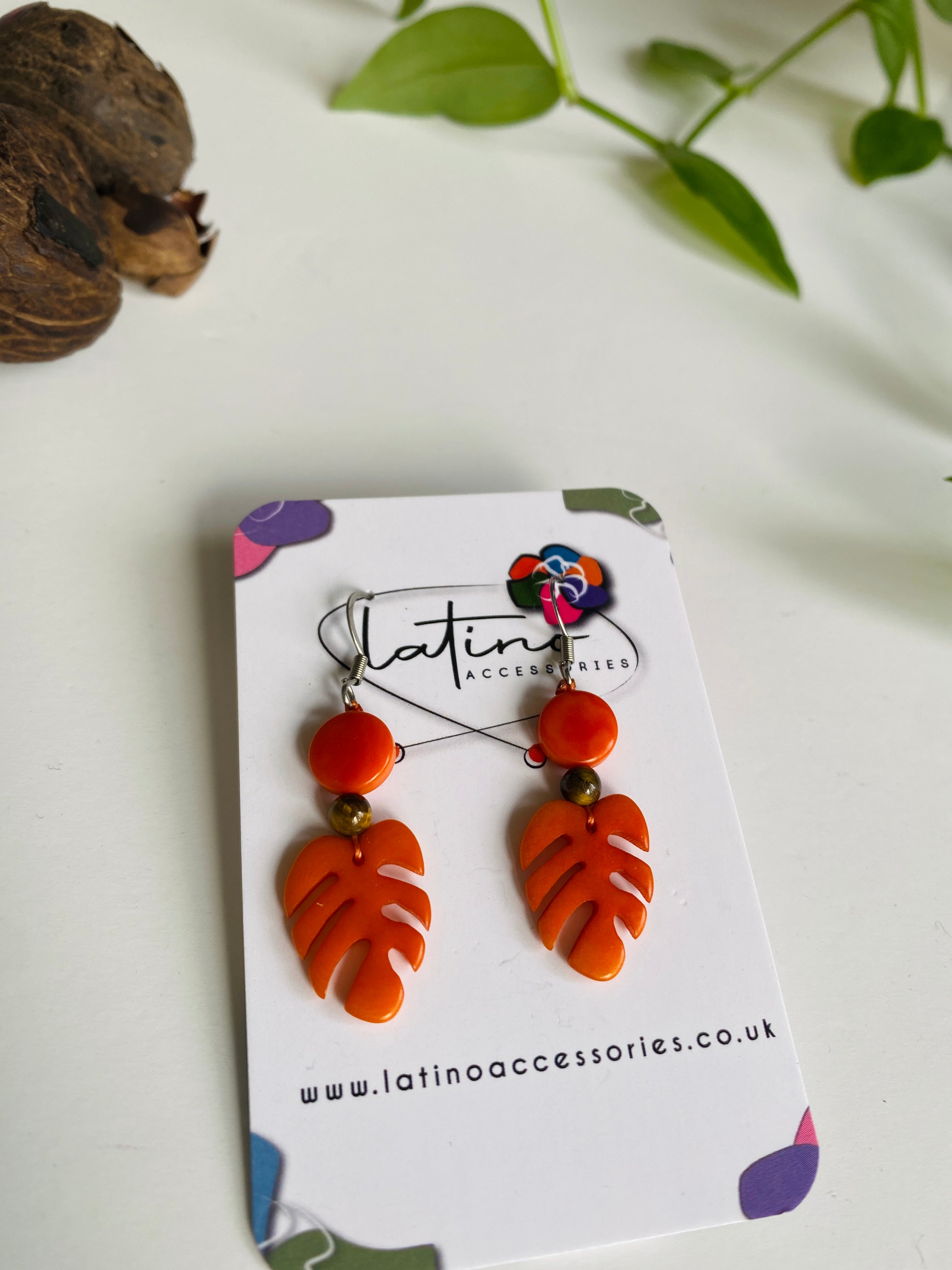 Monstera leaves earrings - orange